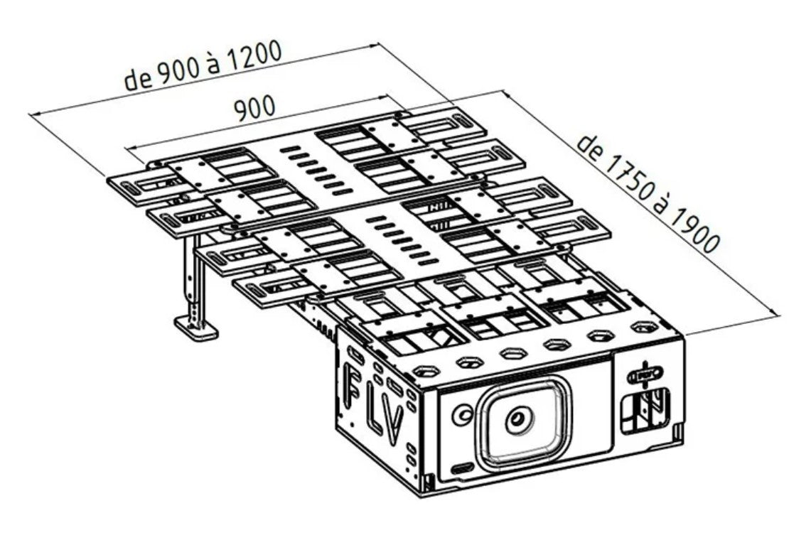 Schéma d'un module aménagement SUV avec les dimensions dépliées