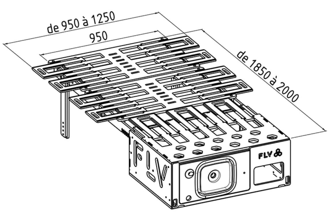 dimensions dépliées d'un module FLV en bois avec un sommier