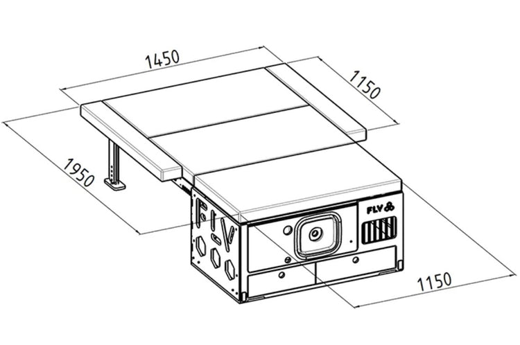 dimensions ouvertes sur un schéma de caisson d'aménagement FLV