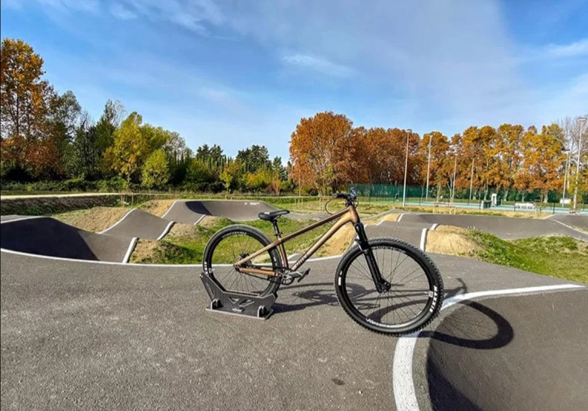 Skate park avec un vélo marron