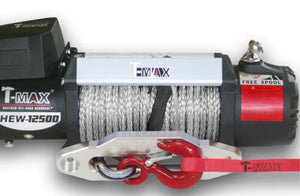 Treuil 4x4 T-Max en corde synthétique grise avec un crochet rouge