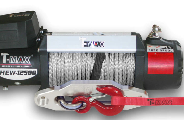Treuil 4x4 T-Max en corde synthétique grise avec un crochet rouge