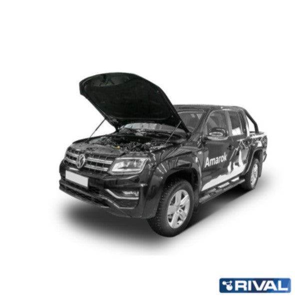 Volkswagen Amarok noir avec le capot soutenu par un vérin Rival