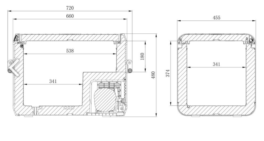 plan avec les dimensions d'un réfrigérateur