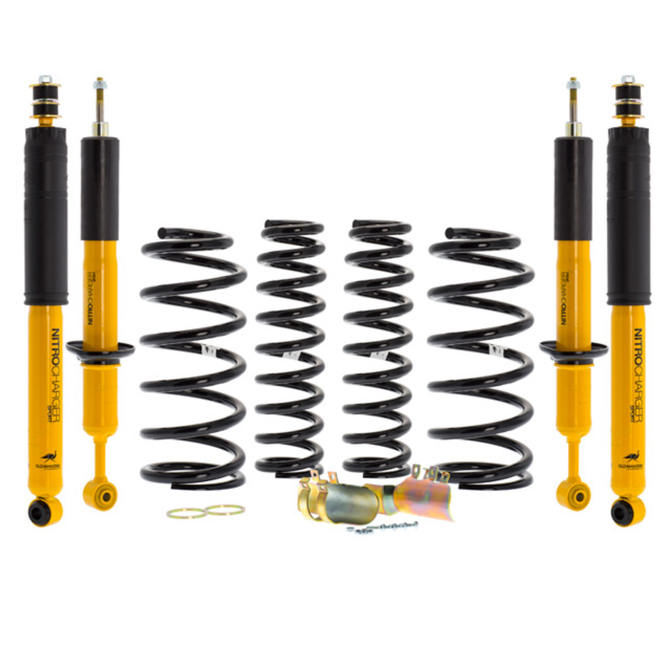 kit suspension noir et jaune avec des ressorts et des amortisseurs