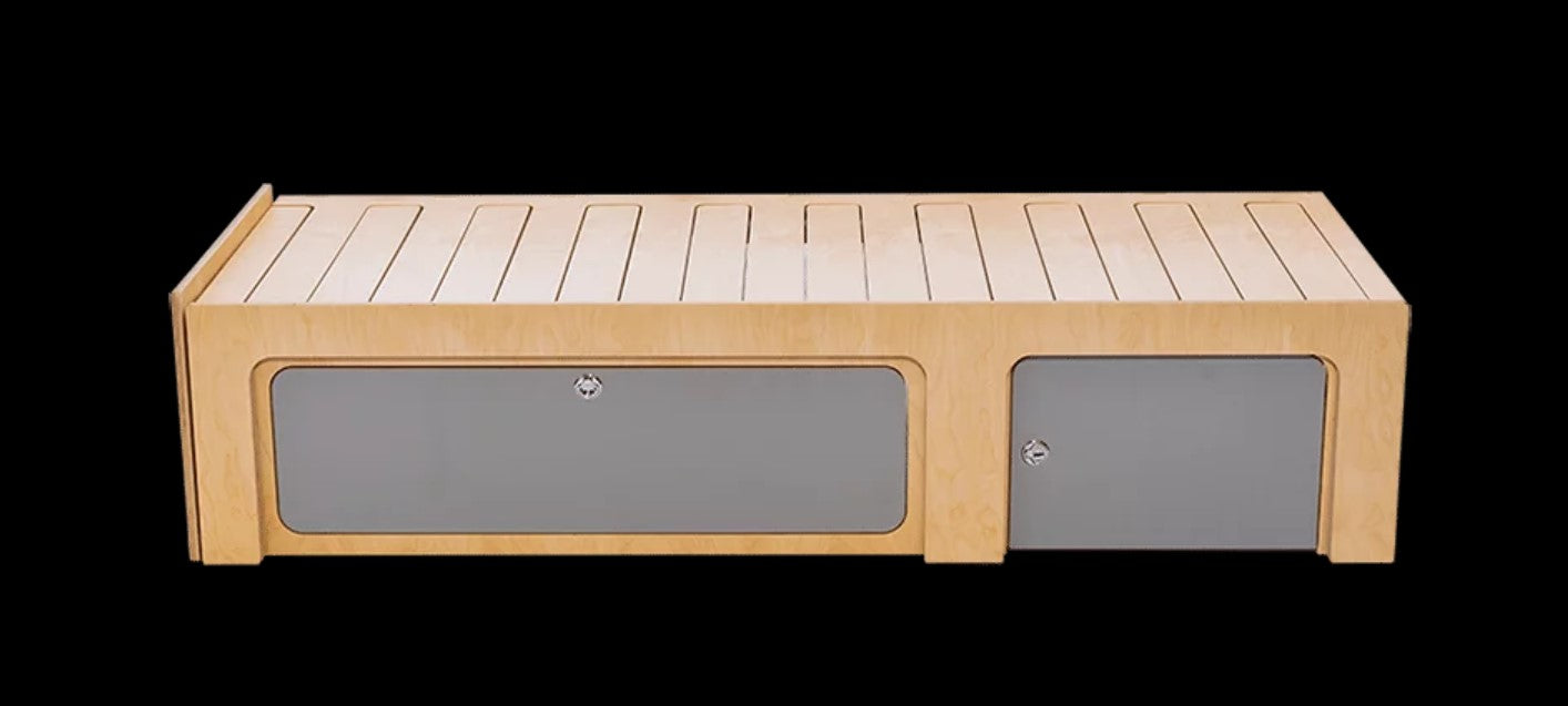 lit en bois avec double tiroirs