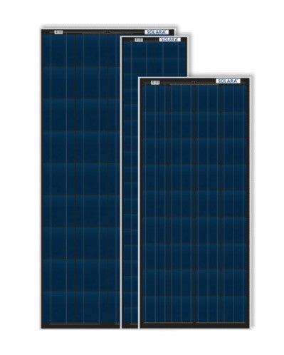 Panneau solaire bleu en 3 exemplaires différents sur fond blanc