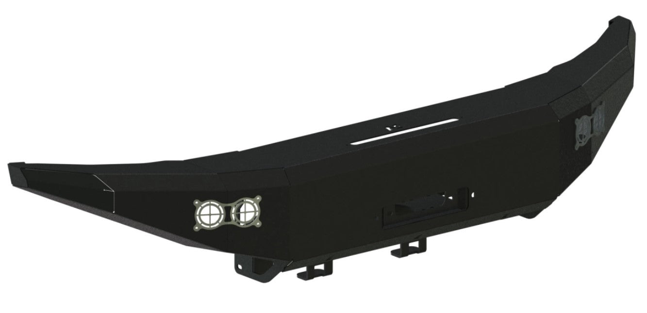 pare-chocs acier noir présenté sur fond blanc et deux emplacements pour LED