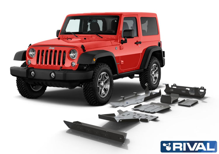 jeep wranglerr jk rouge avec des bblindages rival au sol