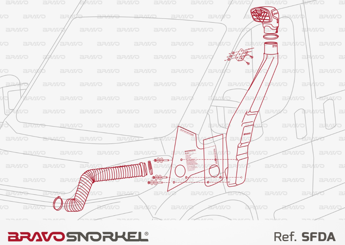 plan de montage d'un snorkel bravo rouge SFDA