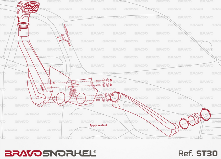 plan de découpe d'un snorkel rouge sur un plan de véhicule