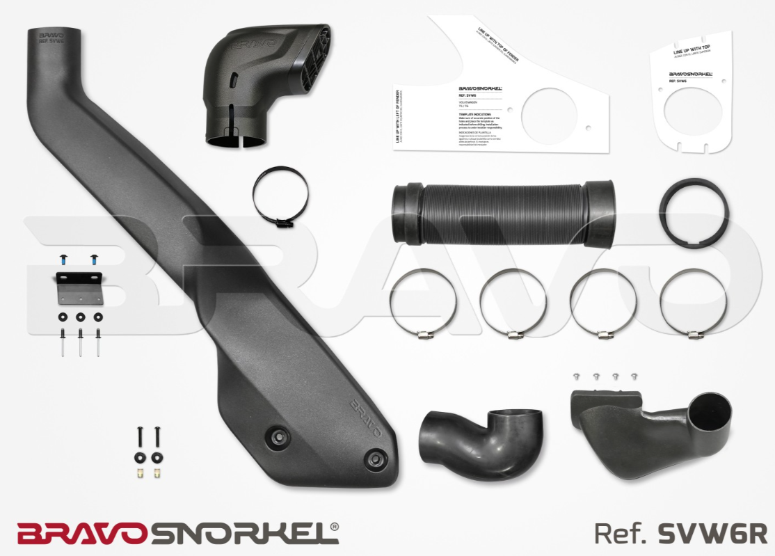 vue éclatée d'un snorkel de marque bravo et ses composants SVW6R
