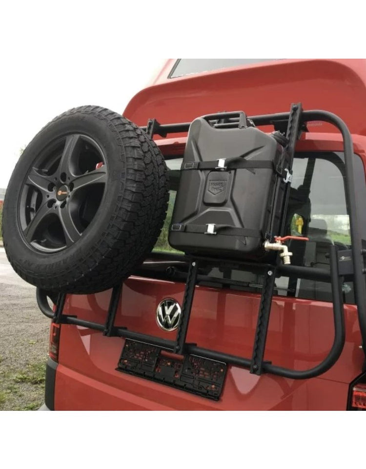 Porte-bagages arrière modulaire adapté au hayon du VW T5, pour vélos,  roues de secours, jerrycans, etc.