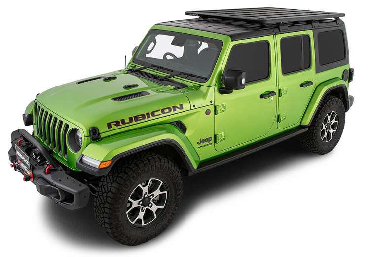 Jeep wrangler verte avec un pare-chocs et une galerie de toit