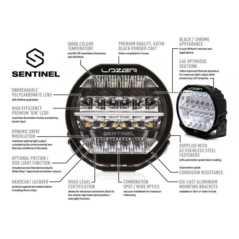 Feu Lazer 24 LED avec feux positions - Sentinel 9" noir - Homologuée CEE